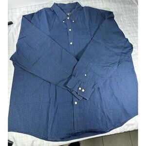 Van Heusen Men's 3XL Button Down Shirt Blue Micro-Check Long Sleeve Big & Tall